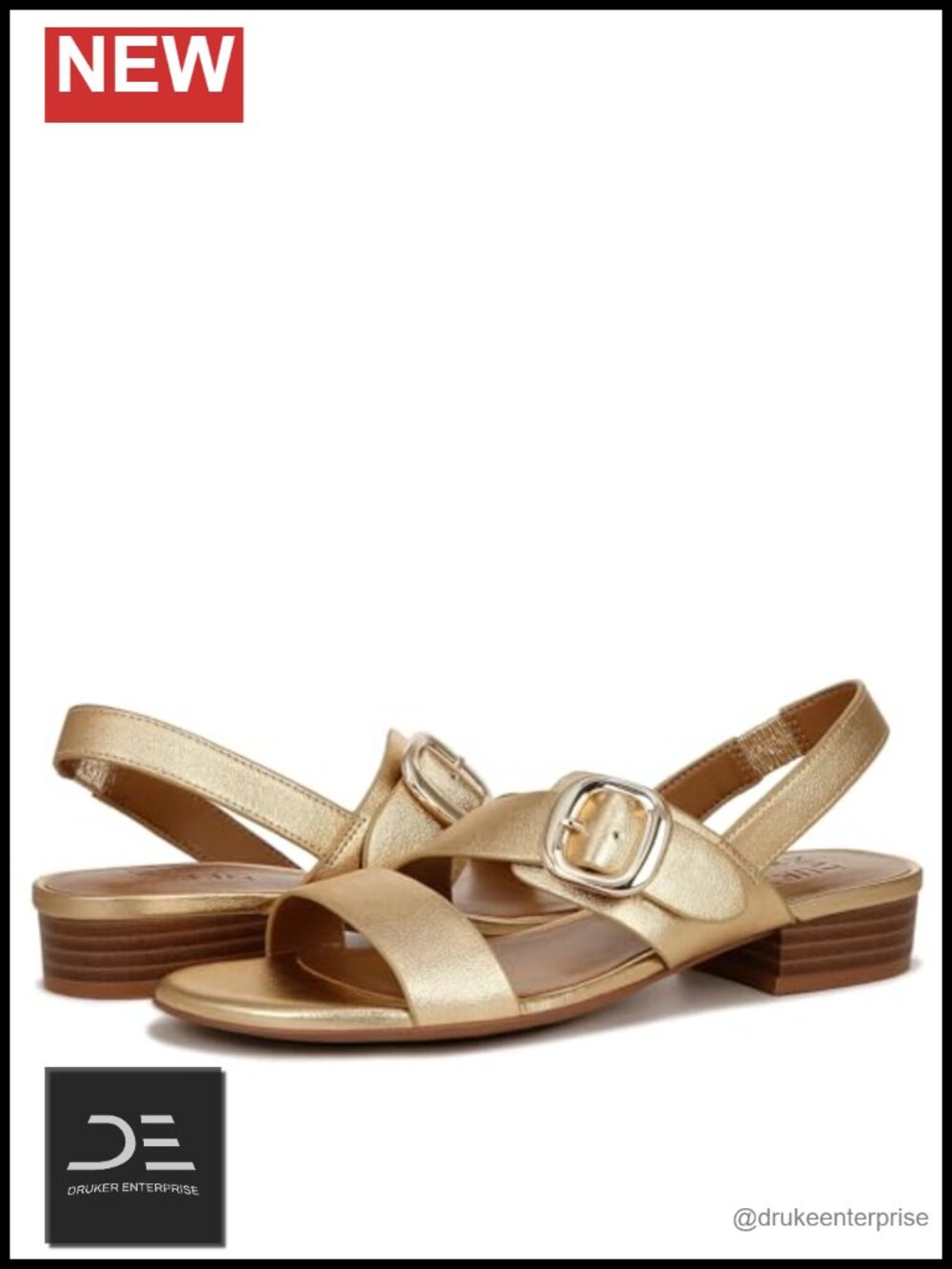 Women's Slingback Heeled Pumps Faux Leather Buckle Almond Toe Metallic